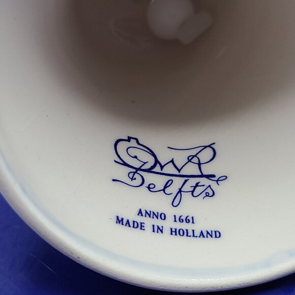 Two Blue White Porcelain Bells Delft Bird Floral 4" and Unknown Signed Floral 2" - Picture 8 of 13